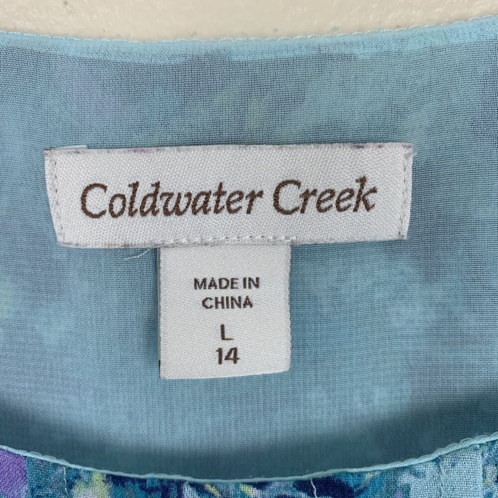 Coldwater Creek Womens L 14 Sleeveless Blouse Floral Blue Work Office Career - Picture 3 of 12